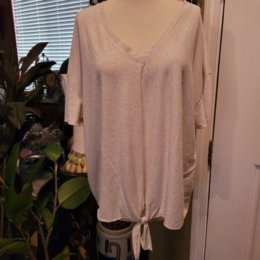 Women's Bell Kim Gravel Top Beige White Stripe Striped Medium Front Tie …